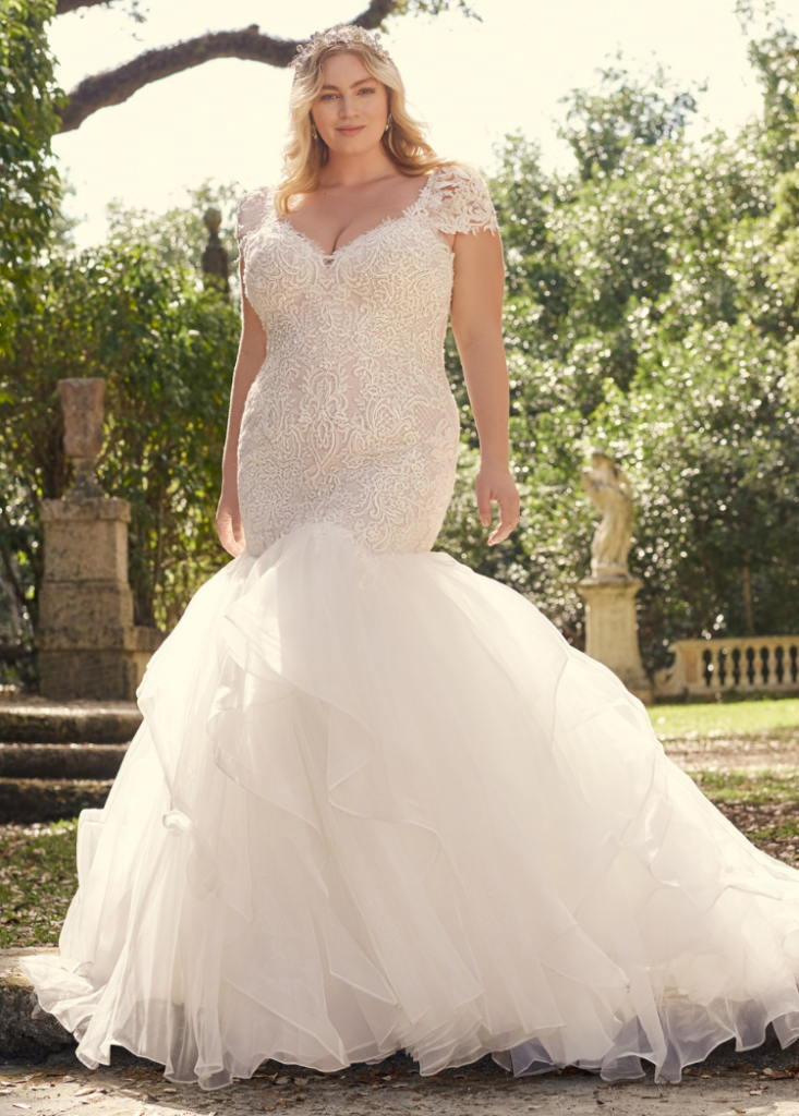 Beautiful fitted plus size wedding dress at The Dressing Room Pawleys Island