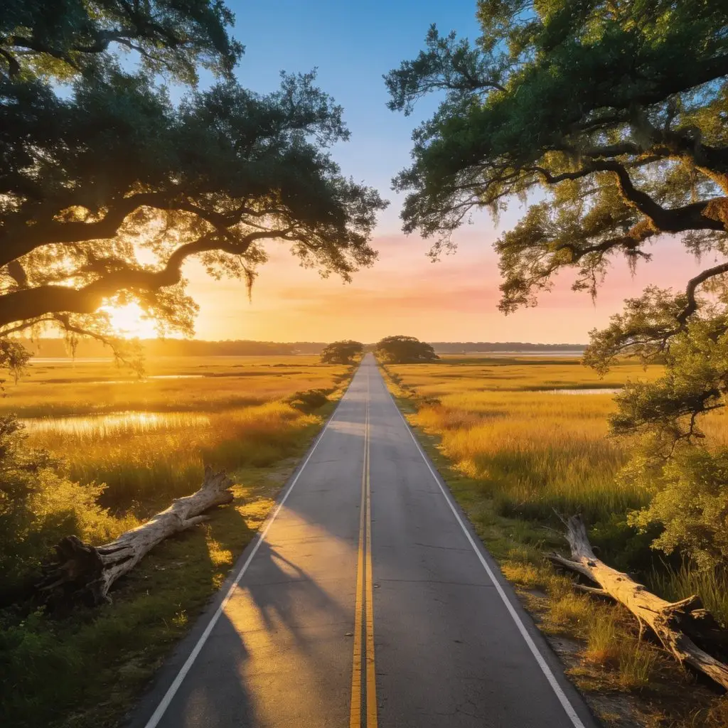 Highway 17 stretching toward Pawleys Island, the route to a private Charleston wedding dress shop alternative at The Dressing Room Pawleys Island.